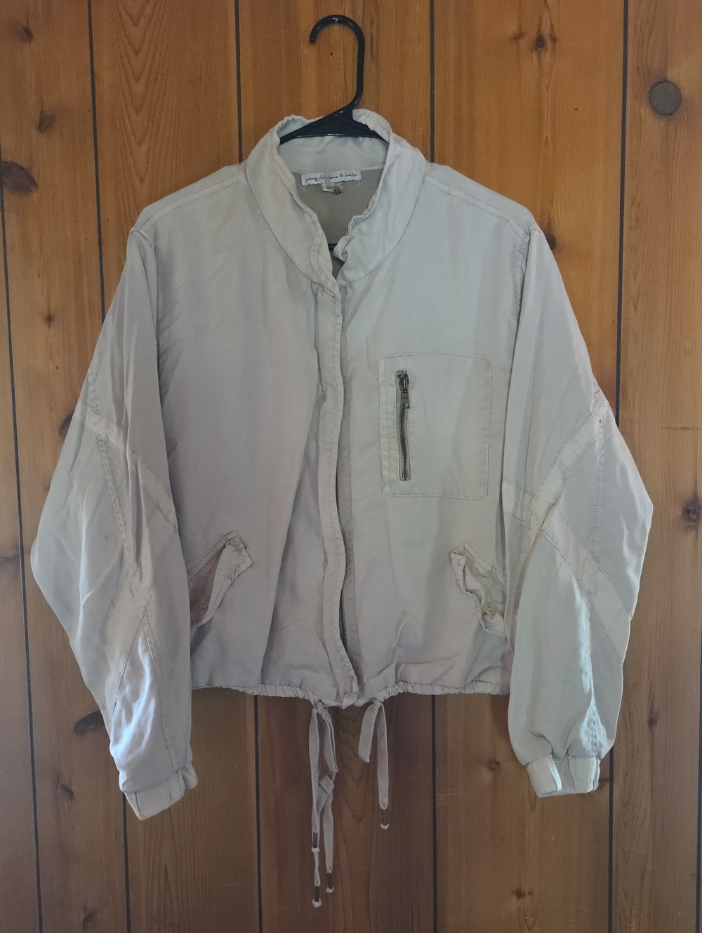 Young Fabulous & Broke Light Beige Bomber Jacket with Drawstring